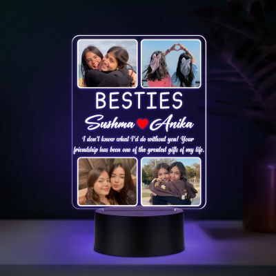 Personalized Bestie Photo Frame LED Night Lamp with Multicolored Light & USB Powered   Long Distance Friendship Gift for Best Friend, Soul Sister, and BFF   Birthday Gift for Besti